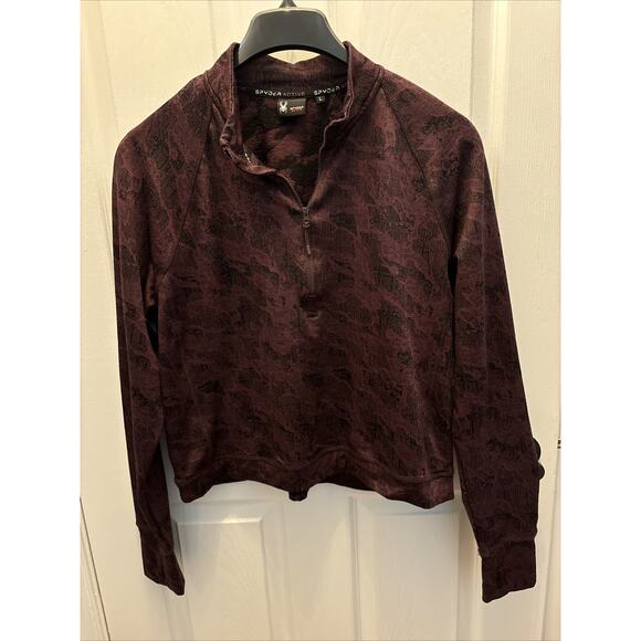 Spyder Active Shirt Womens Large Performance 1/4 Zip Long Sleeve Burgundy Camo - Picture 1 of 7